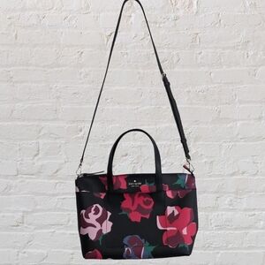 Black Kate Spade New York Patrice Bold Roses Floral Satchel Handbag